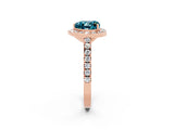 Rose gold Heart Cut Halo Diamond Ring with Pavé Band and Three-Prong Setting_2