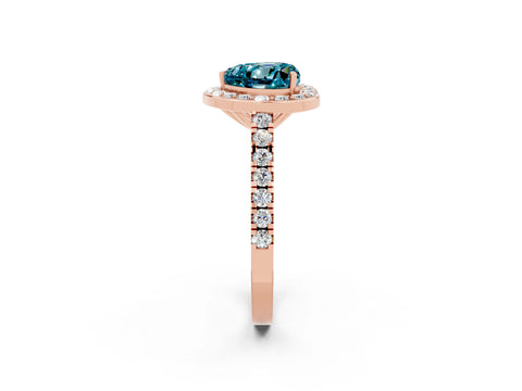 Rose gold Heart Cut Halo Diamond Ring with Pavé Band and Three-Prong Setting_2
