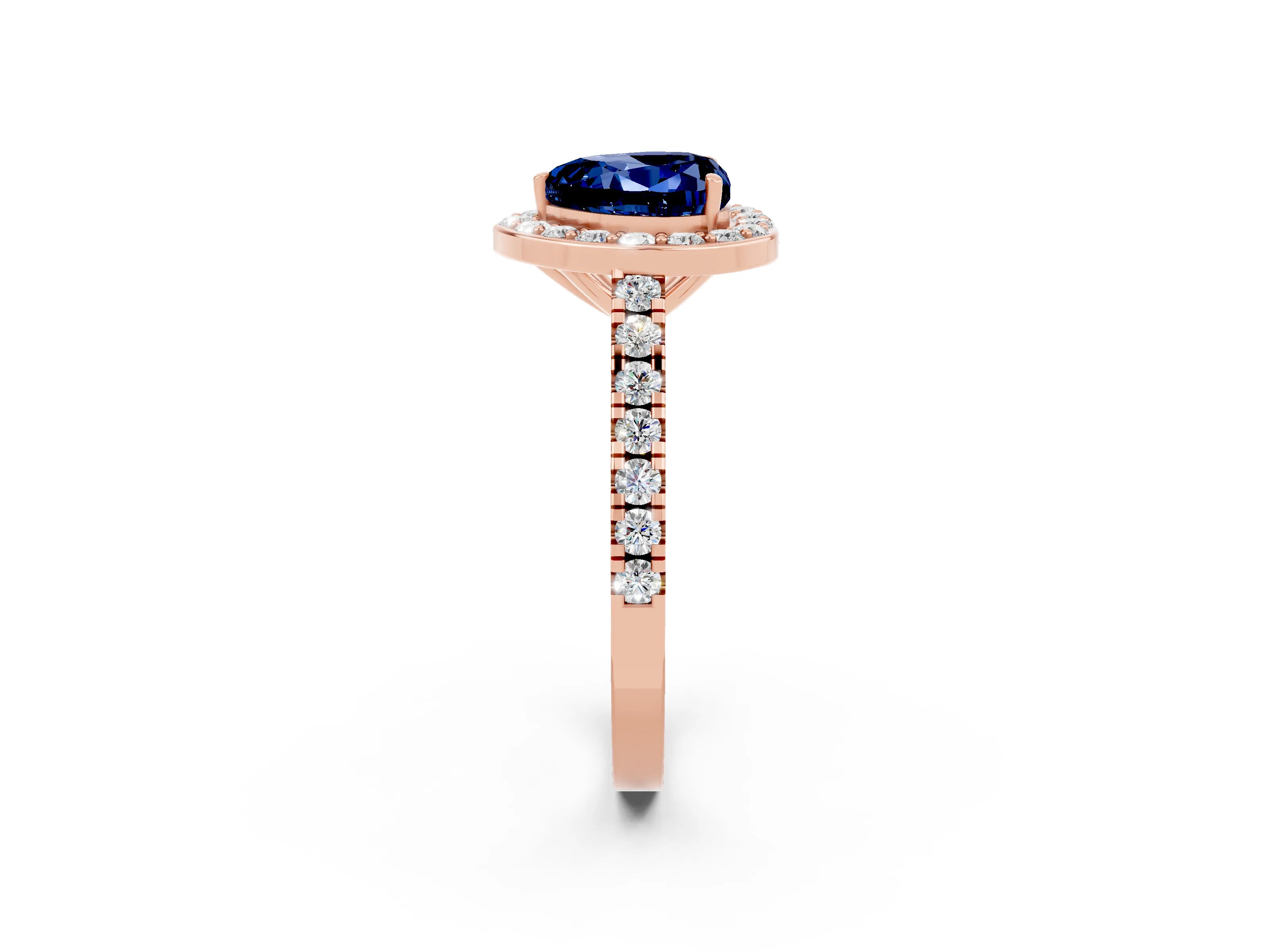 Rose gold Heart Cut Halo Diamond Ring with Pavé Band and Three-Prong Setting_2