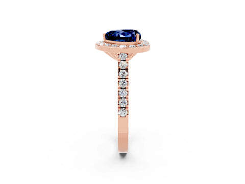 Rose gold Heart Cut Halo Diamond Ring with Pavé Band and Three-Prong Setting_2