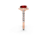 Rose gold Heart Cut Halo Diamond Ring with Pavé Band and Three-Prong Setting_2