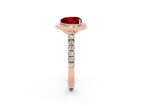 Rose gold Heart Cut Halo Diamond Ring with Pavé Band and Three-Prong Setting_2
