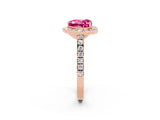 Rose gold Heart Cut Halo Diamond Ring with Pavé Band and Three-Prong Setting_2