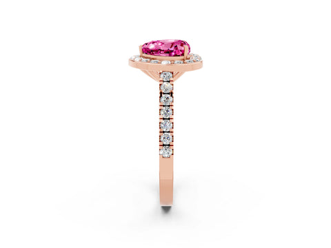 Rose gold Heart Cut Halo Diamond Ring with Pavé Band and Three-Prong Setting_2
