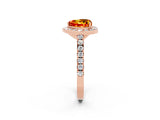Rose gold Heart Cut Halo Diamond Ring with Pavé Band and Three-Prong Setting_2