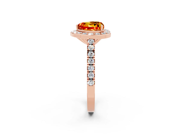 Rose gold Heart Cut Citrine Halo Ring with Round Pavé Split Shank and Prong Setting