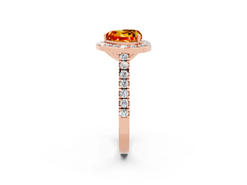 Rose gold Heart Cut Halo Diamond Ring with Pavé Band and Three-Prong Setting_2