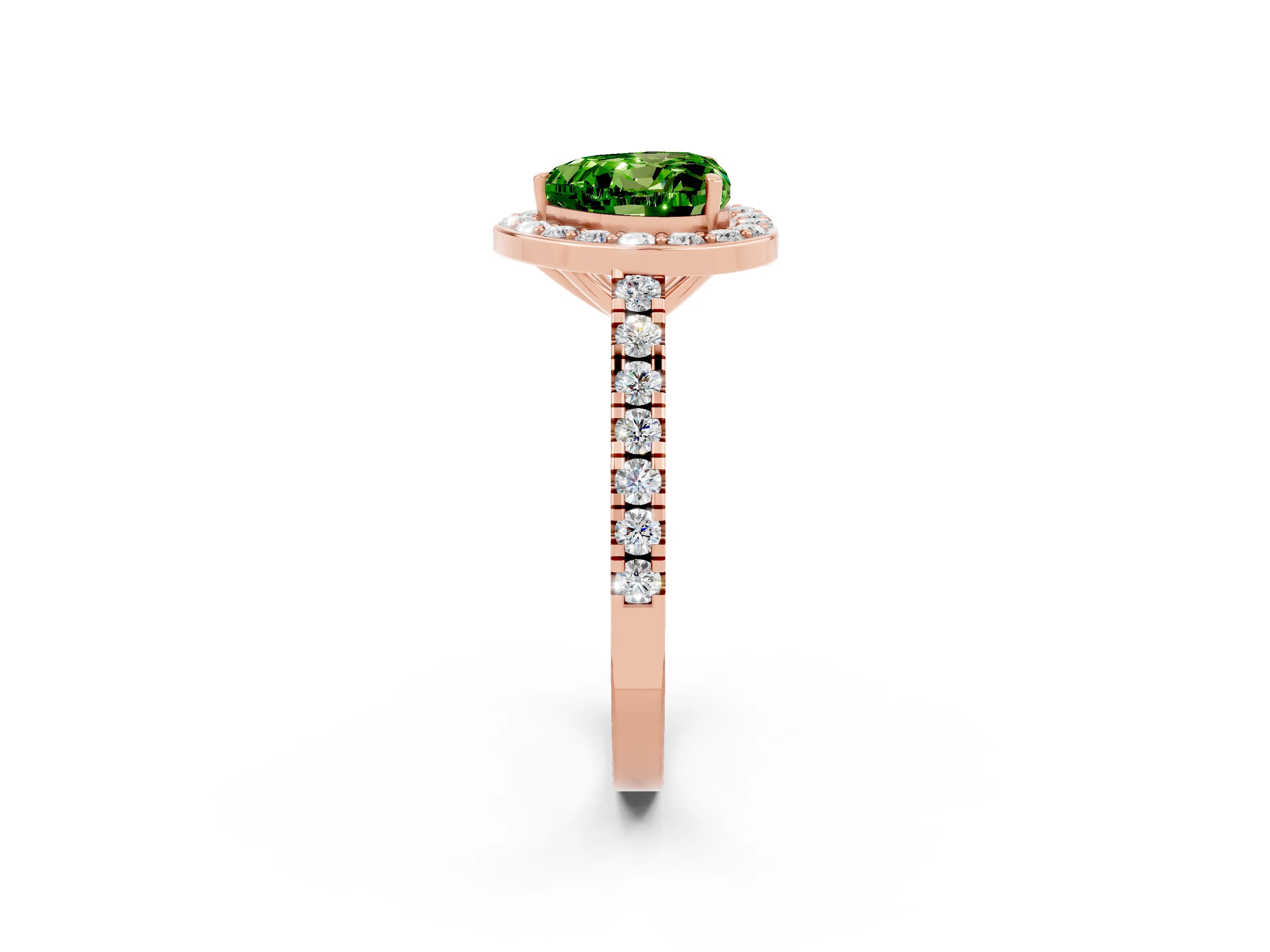 Rose gold Heart Cut Halo Diamond Ring with Pavé Band and Three-Prong Setting_2