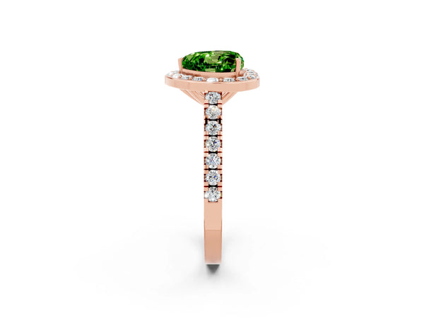 Rose gold Heart Cut Halo Diamond Ring with Pavé Band and Three-Prong Setting