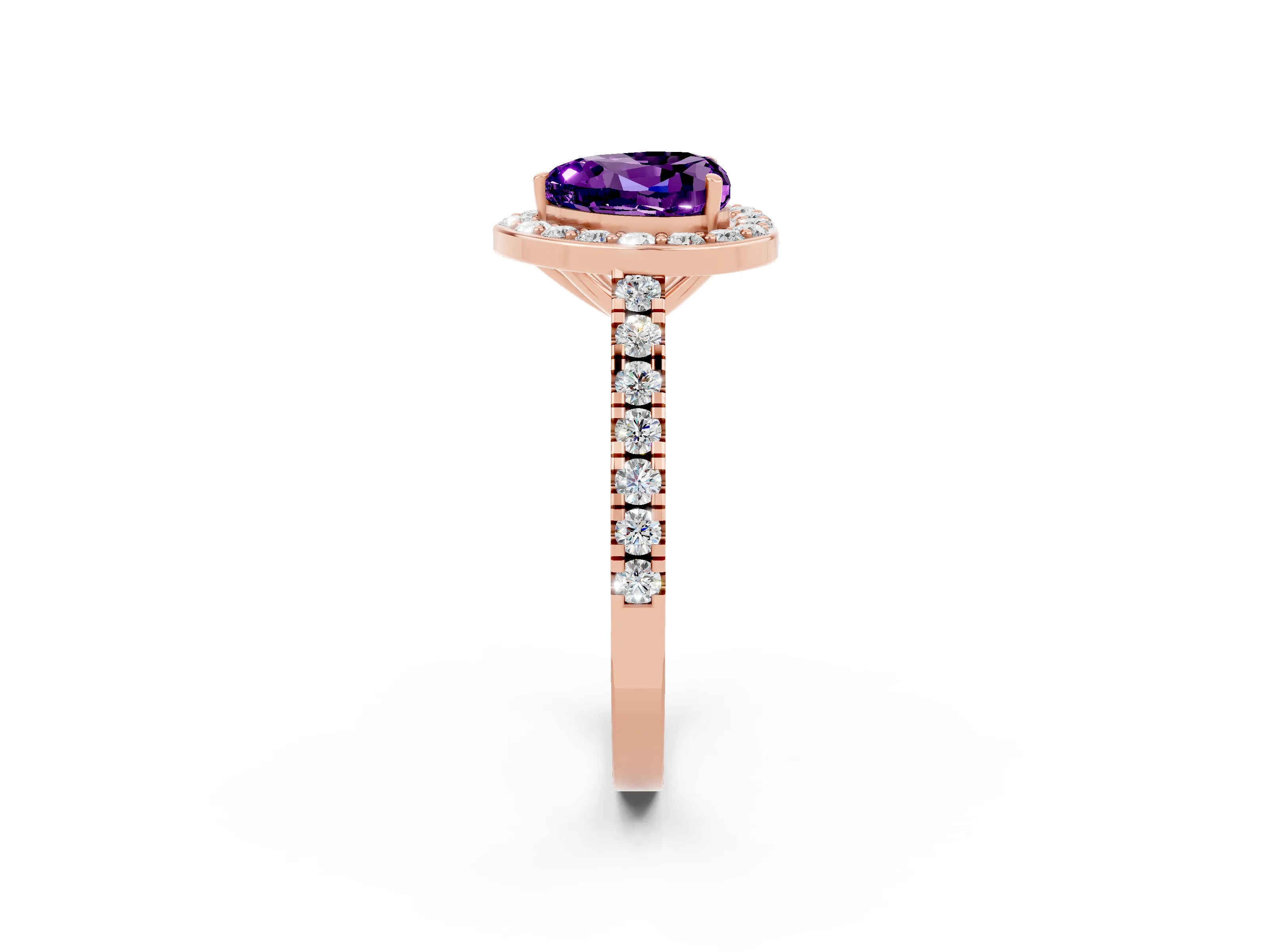 Rose gold Heart Cut Halo Diamond Ring with Pavé Band and Three-Prong Setting_2