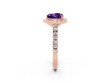 Rose gold Heart Cut Halo Diamond Ring with Pavé Band and Three-Prong Setting_2