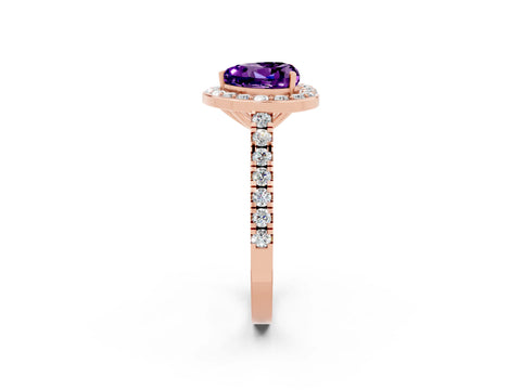 Rose gold Heart Cut Halo Diamond Ring with Pavé Band and Three-Prong Setting_2