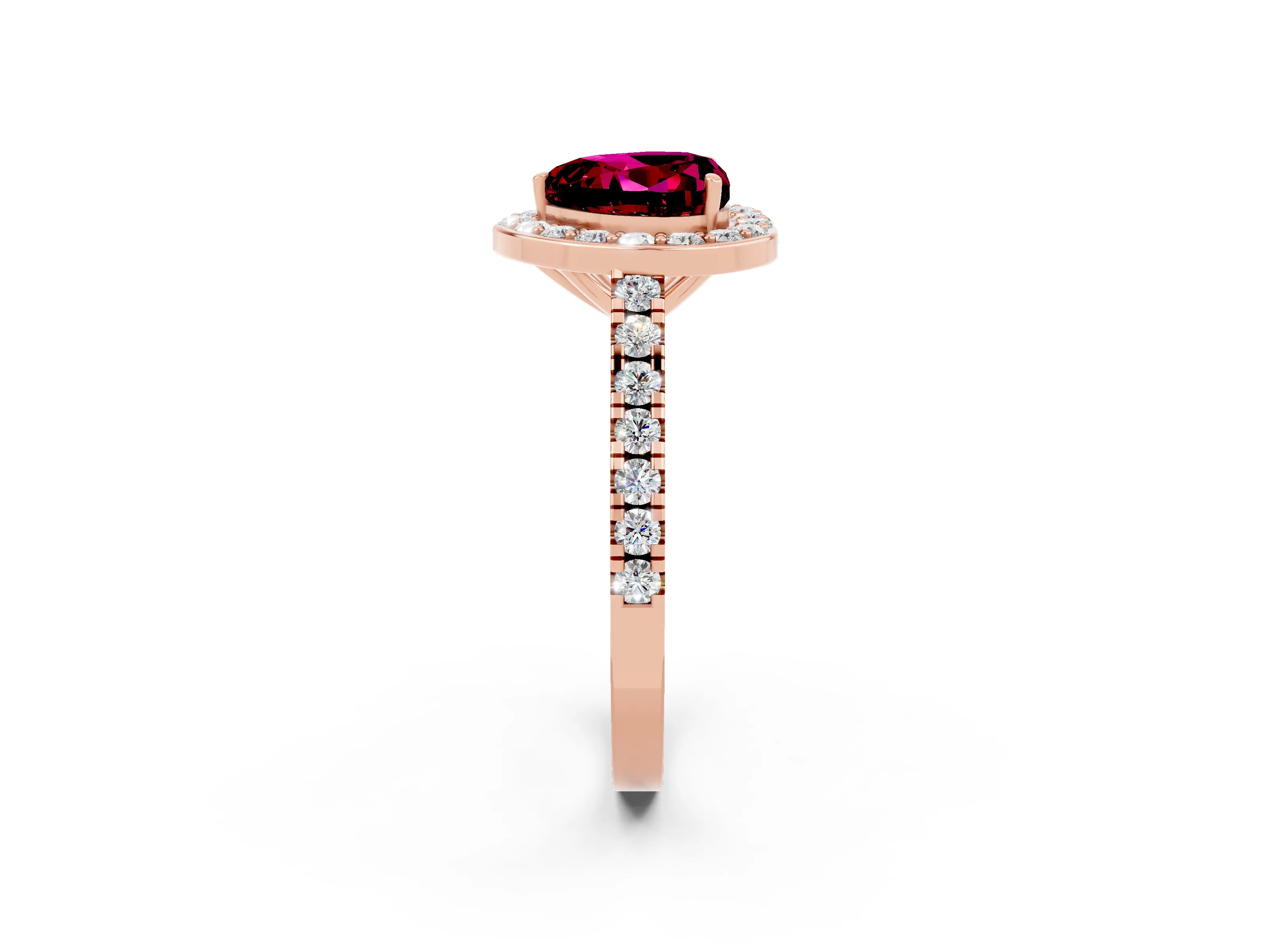 Rose gold Heart Cut Halo Diamond Ring with Pavé Band and Three-Prong Setting_2