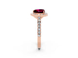 Rose gold Heart Cut Halo Diamond Ring with Pavé Band and Three-Prong Setting_2