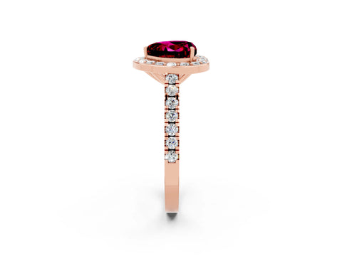 Rose gold Heart Cut Halo Diamond Ring with Pavé Band and Three-Prong Setting_2