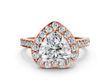 Rose gold Heart Cut Halo Diamond Ring with Pavé Band and Three-Prong Setting_3