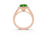 Rose gold Heart Cut Halo Diamond Ring with Pavé Band and Three-Prong Setting_3