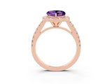 Rose gold Heart Cut Halo Diamond Ring with Pavé Band and Three-Prong Setting_3