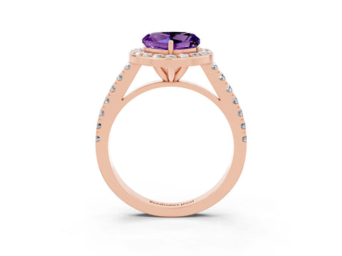 Rose gold Heart Cut Halo Diamond Ring with Pavé Band and Three-Prong Setting_3