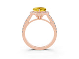 Rose gold Heart Cut Halo Diamond Ring with Pavé Band and Three-Prong Setting_3