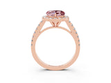 Rose gold Heart Cut Halo Diamond Ring with Pavé Band and Three-Prong Setting_3