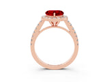 Rose gold Heart Cut Halo Diamond Ring with Pavé Band and Three-Prong Setting_3