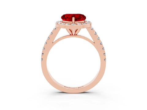 Rose gold Heart Cut Halo Diamond Ring with Pavé Band and Three-Prong Setting_3