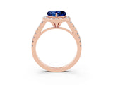 Rose gold Heart Cut Halo Diamond Ring with Pavé Band and Three-Prong Setting_3