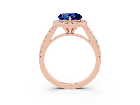 Rose gold Heart Cut Halo Diamond Ring with Pavé Band and Three-Prong Setting_3