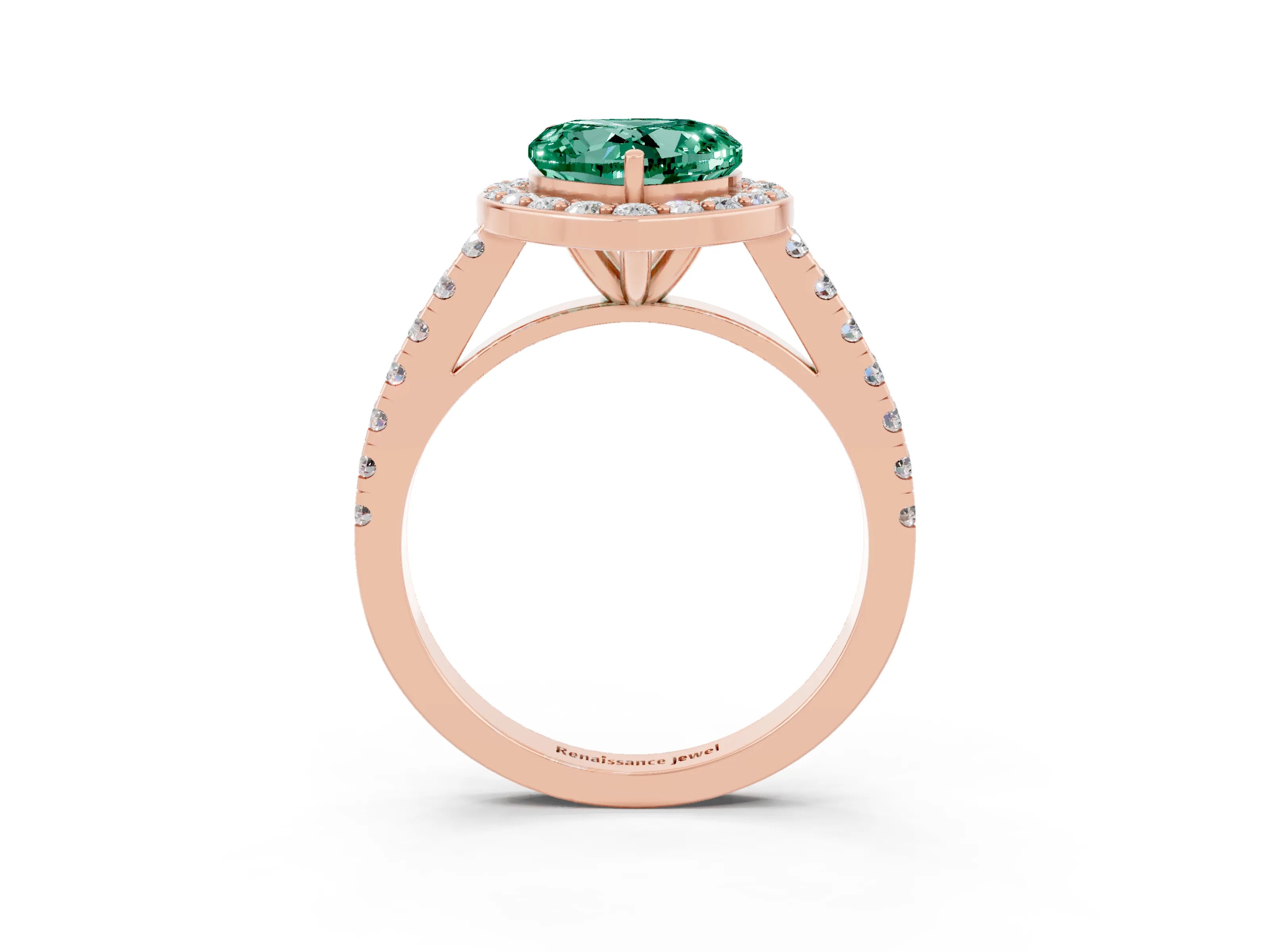 Rose gold Heart Cut Halo Diamond Ring with Pavé Band and Three-Prong Setting_3