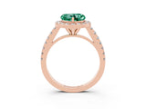 Rose gold Heart Cut Halo Diamond Ring with Pavé Band and Three-Prong Setting_3