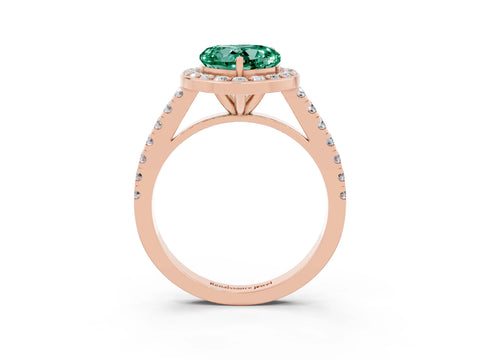 Rose gold Heart Cut Halo Diamond Ring with Pavé Band and Three-Prong Setting_3