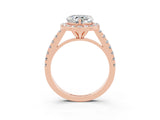 Rose gold Heart Cut Halo Diamond Ring with Pavé Band and Three-Prong Setting_3