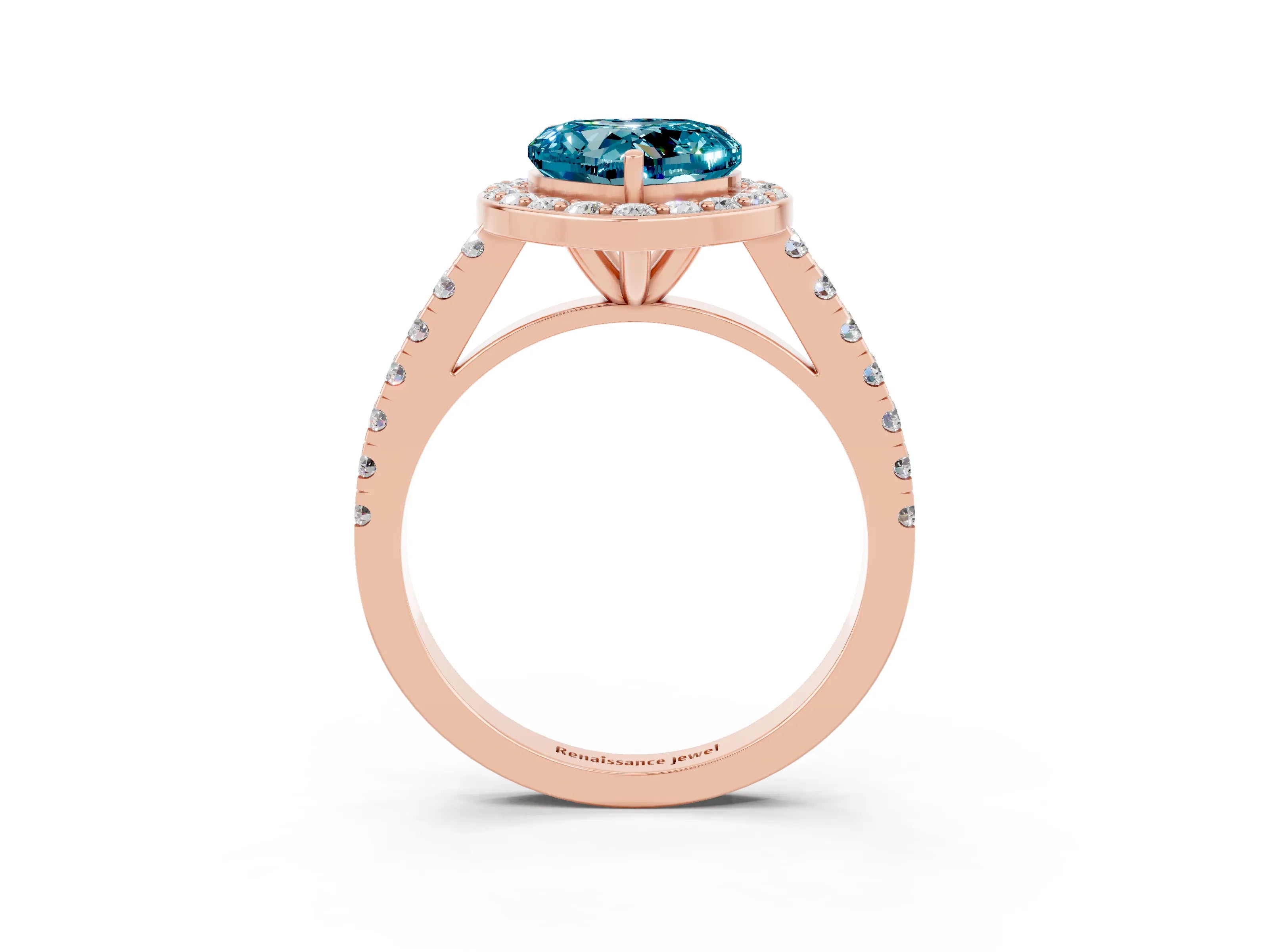 Rose gold Heart Cut Halo Diamond Ring with Pavé Band and Three-Prong Setting_3