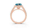 Rose gold Heart Cut Halo Diamond Ring with Pavé Band and Three-Prong Setting_3