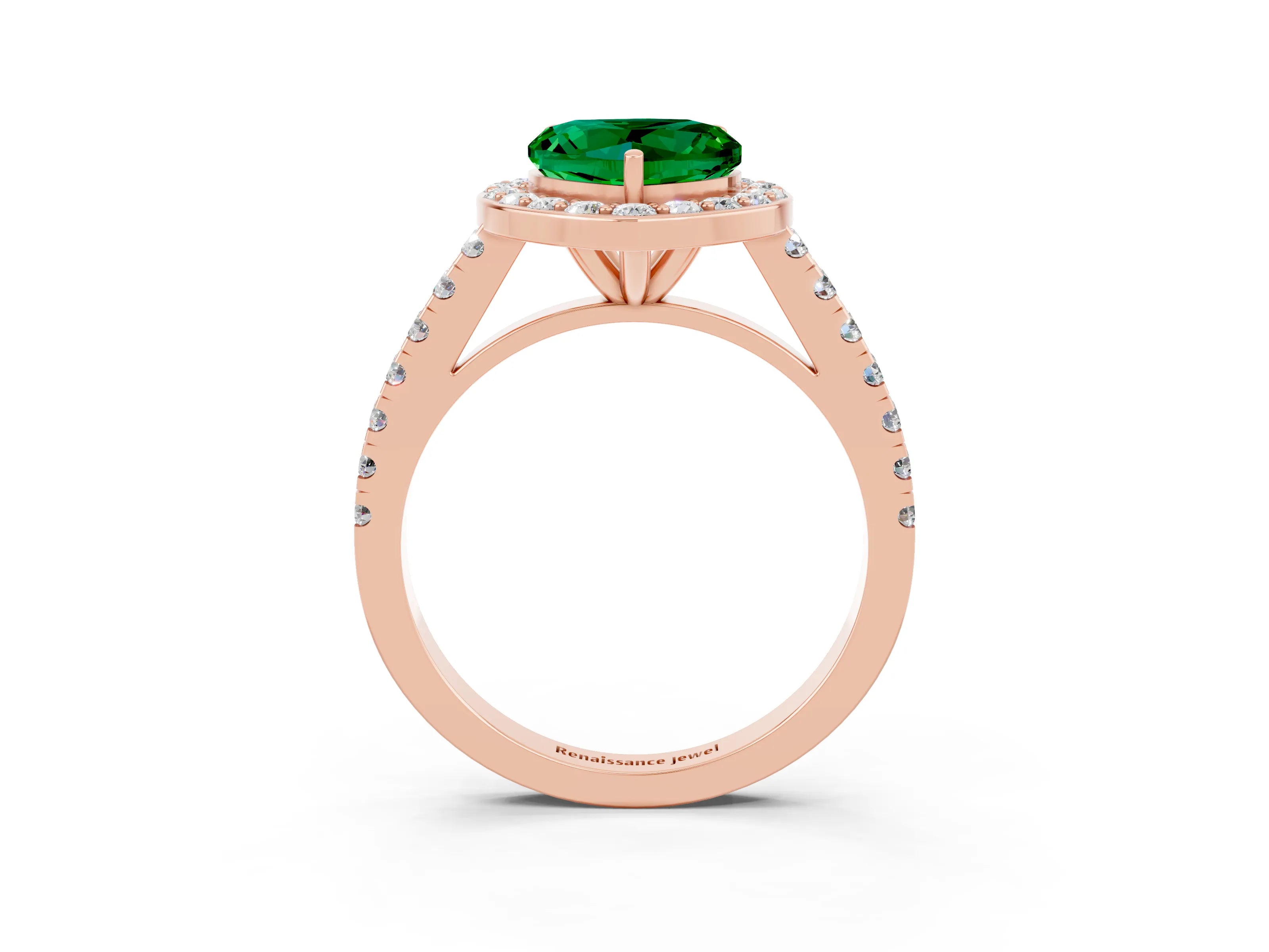 Rose gold Heart Cut Halo Diamond Ring with Pavé Band and Three-Prong Setting_3