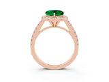 Rose gold Heart Cut Halo Diamond Ring with Pavé Band and Three-Prong Setting_3