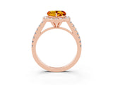 Rose gold Heart Cut Halo Diamond Ring with Pavé Band and Three-Prong Setting_3