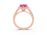Rose gold Heart Cut Halo Diamond Ring with Pavé Band and Three-Prong Setting_3