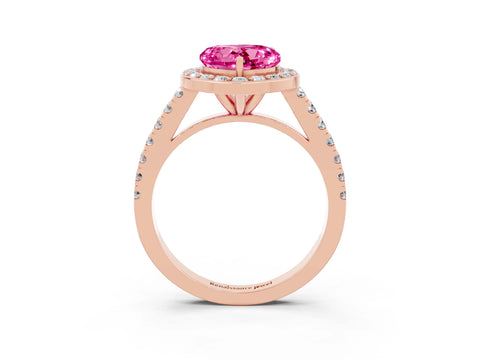 Rose gold Heart Cut Halo Diamond Ring with Pavé Band and Three-Prong Setting_3