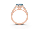 Rose gold Heart Cut Halo Diamond Ring with Pavé Band and Three-Prong Setting_3