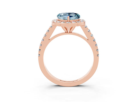 Rose gold Heart Cut Halo Diamond Ring with Pavé Band and Three-Prong Setting_3