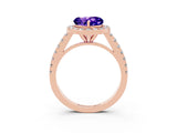 Rose gold Heart Cut Halo Diamond Ring with Pavé Band and Three-Prong Setting_3