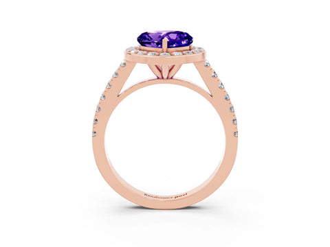 Rose gold Heart Cut Halo Diamond Ring with Pavé Band and Three-Prong Setting_3