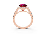 Rose gold Heart Cut Halo Diamond Ring with Pavé Band and Three-Prong Setting_3