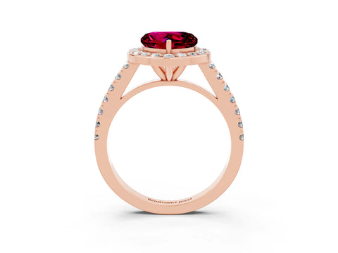 Rose gold Heart Cut Halo Diamond Ring with Pavé Band and Three-Prong Setting_3