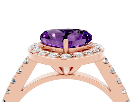 Rose gold Heart Cut Halo Diamond Ring with Pavé Band and Three-Prong Setting_4