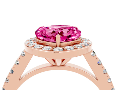 Rose gold Heart Cut Halo Diamond Ring with Pavé Band and Three-Prong Setting_4