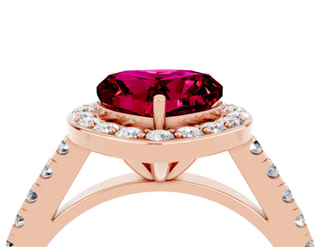 Rose gold Heart Cut Halo Diamond Ring with Pavé Band and Three-Prong Setting_4