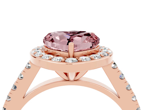 Rose gold Heart Cut Halo Diamond Ring with Pavé Band and Three-Prong Setting_4